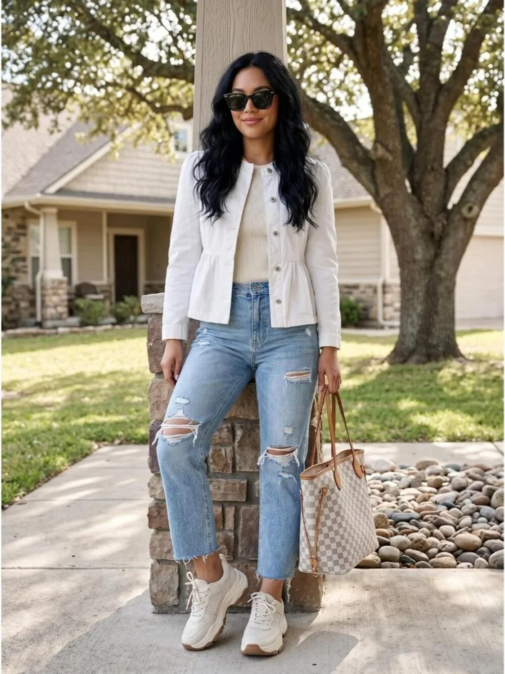 Women's White Button Down Long Sleeve Collarless Cinched Waist Denim Jackets
